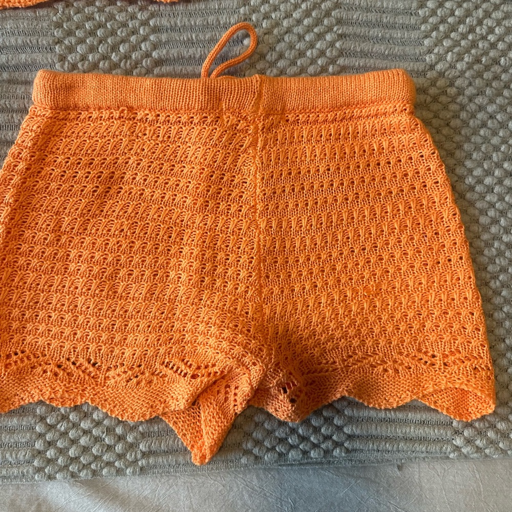 Orange Crochet Button-Up Crop Top and Shorts Set - Picture 3 of 5